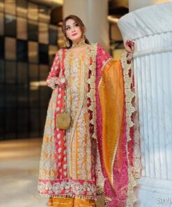 Crimson 3 piece Elegant Chiffon Party Wear