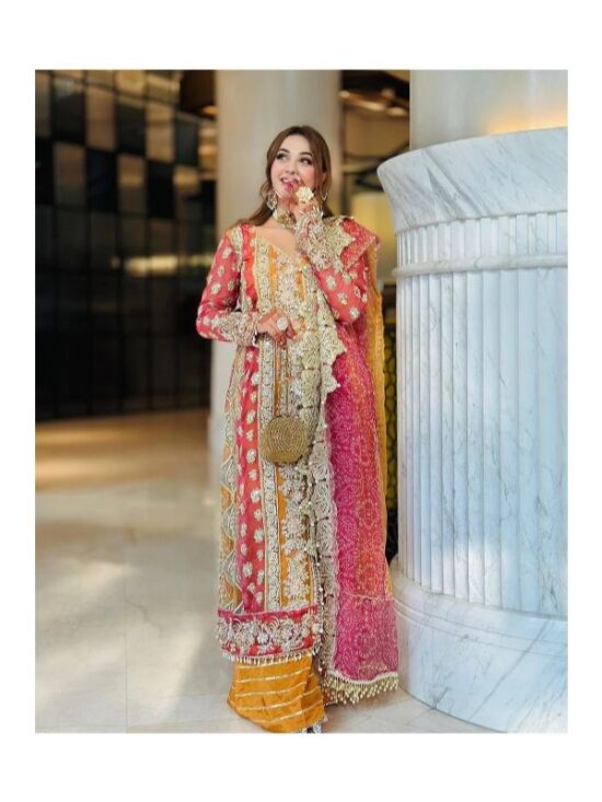 Crimson 3 piece Elegant Chiffon Party Wear