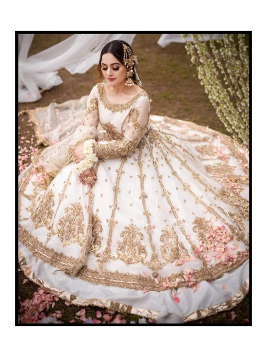 Latest Bridal Net Frock (Cream-White)